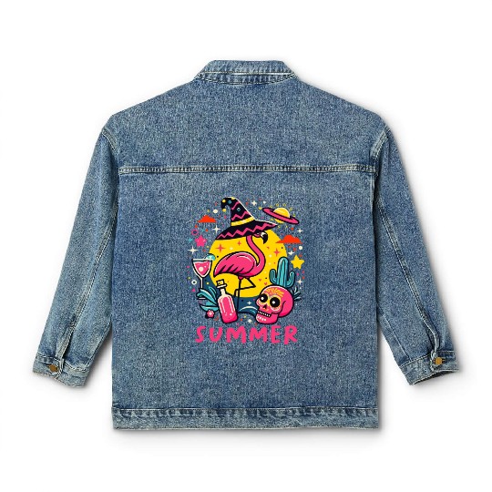 Paradise Tropical Flamingo Summer Classic Women's Denim Jackets