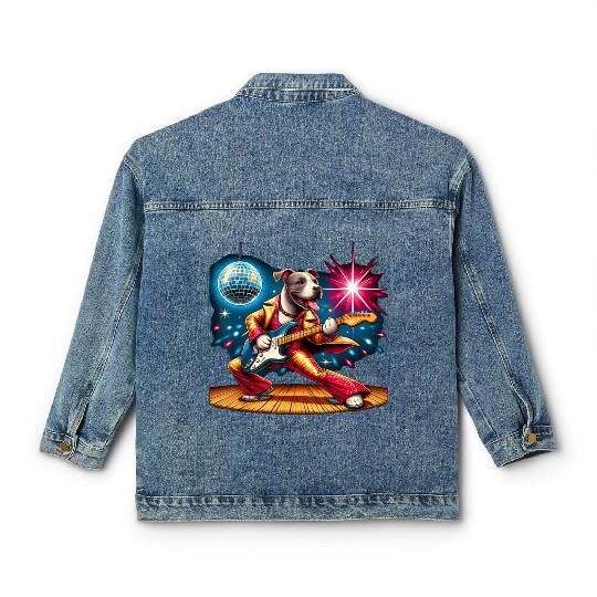Disco Ball Guitar dog Classic Women's Denim Jackets
