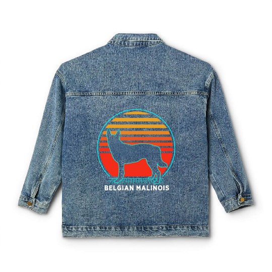 Retro 80s Dog Silhouette Belgian Malinois Classic Women's Denim Jackets