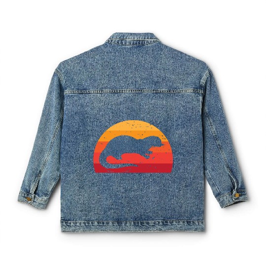 Sea Otter Sunset Retro Cute Lutra Animal Lover Fun Classic Women's Denim Jackets