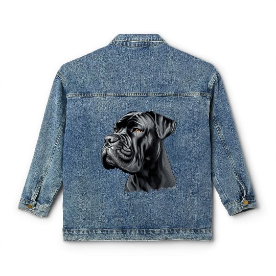 Black Cane Corso Dog Art Classic Women's Denim Jackets, Realistic Dog