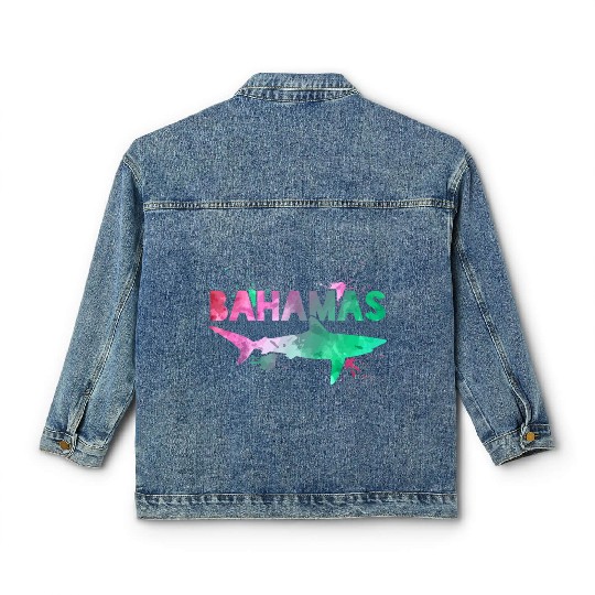 Bahamas Shark Watercolor Souvenir Classic Women's Denim Jackets