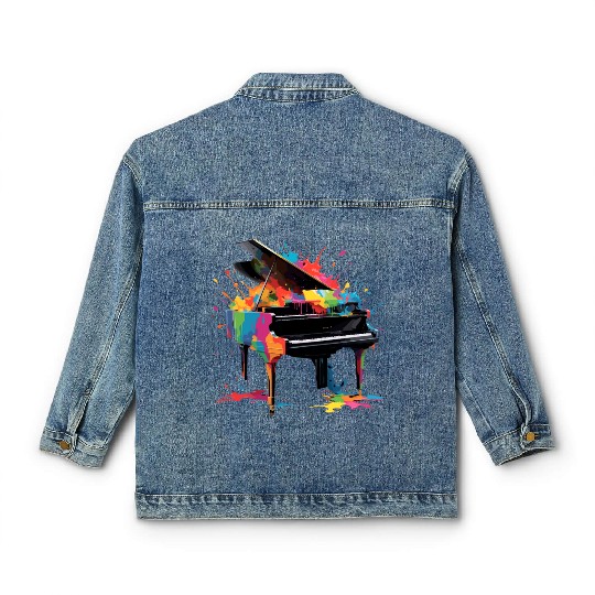 Colorful Splashed Piano Music Lover Funny Design Classic Women's Denim Jackets