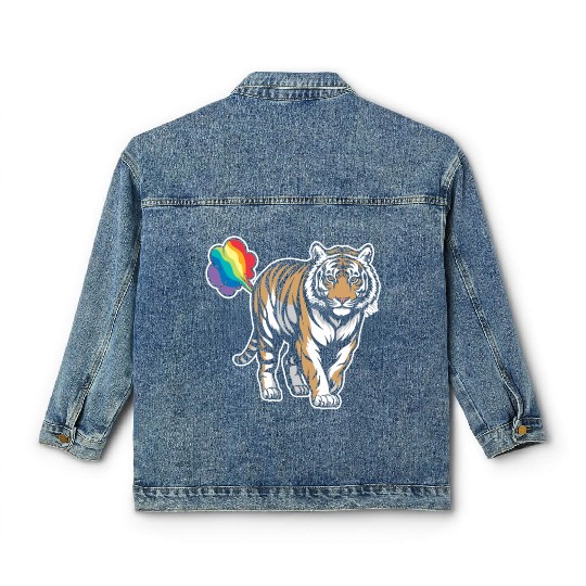 Tiger Funny Rainbow Fart Classic Women's Denim Jackets