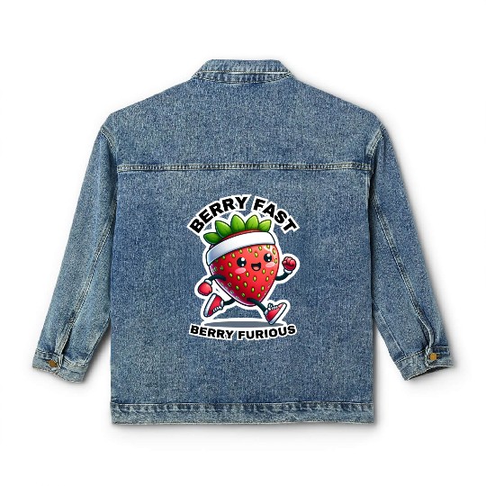 Berry Fast Berry Furious Running Strawberry Classic Women's Denim Jackets