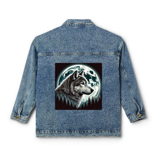Nature Moon Alpha Cute Wolf Moon nature Classic Women's Denim Jackets