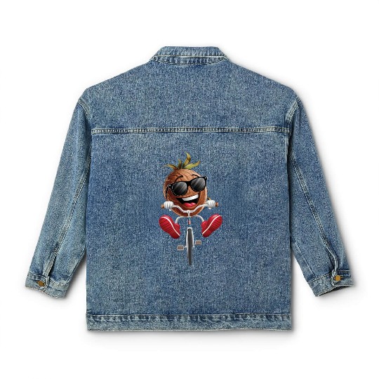 Coconut Cycling On Bike Realistic Classic Women's Denim Jackets
