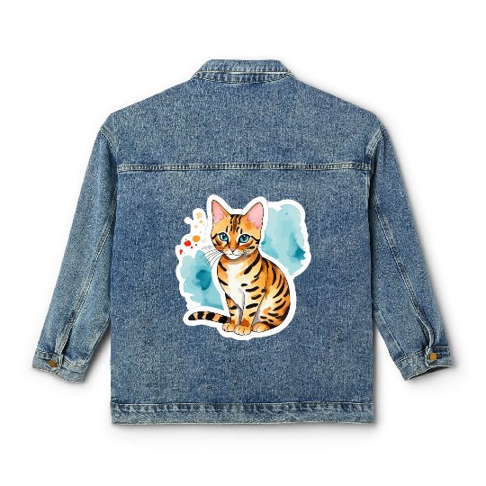 Leopard Cat Watercolor Classic Women's Denim Jackets