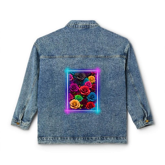 Flower design surrounded by a neon frame Classic Women's Denim Jackets