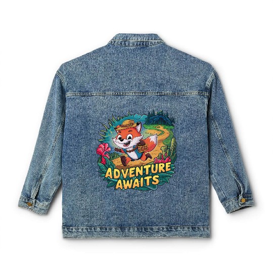 Adventure Awaits Fox Sticker – Playful Wilderness Classic Women's Denim Jackets