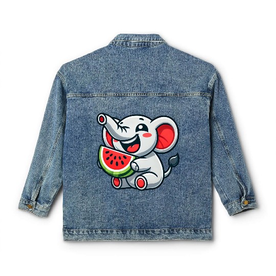 Cute elephant watermelon summer fruit laugh Classic Women's Denim Jackets