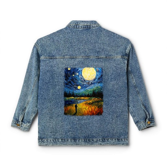 Golf Player Golfer Golfing Starry Night Painting Classic Women's Denim Jackets