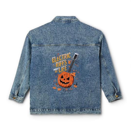 musical pumpkin autumn vibes spooky guitar autumn Classic Women's Denim Jackets