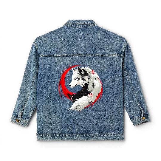Lunar Red White Wolf Classic Women's Denim Jackets