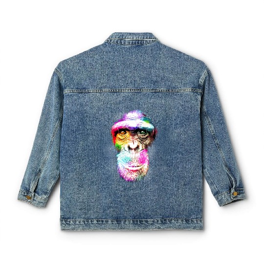 Colorful Retro Realistic Monkey Face Funny Graphic Classic Women's Denim Jackets