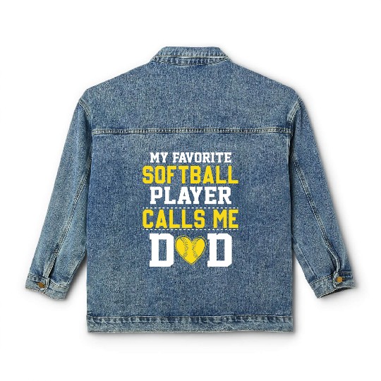 Softball Dad Funny Daddy Father's Day Classic Women's Denim Jackets