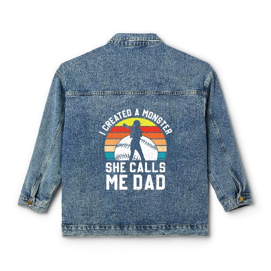 Calls Me Softball Dad Funny Daddy Father's Day Classic Women's Denim Jackets