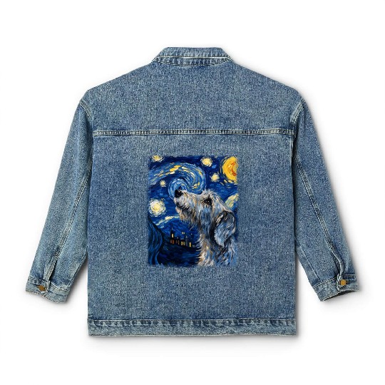 Irish Wolfhound Dog Starry Night Painting Classic Women's Denim Jackets