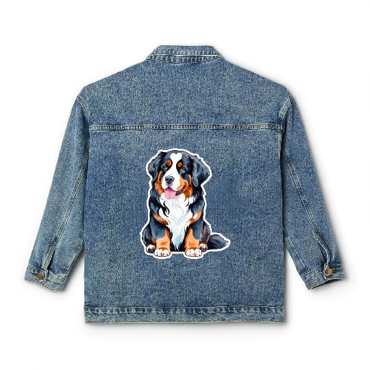 Bernese Mountain Dog Watercolor Classic Women's Denim Jackets
