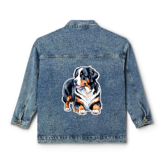Bernese Mountain Dog Watercolor Classic Women's Denim Jackets