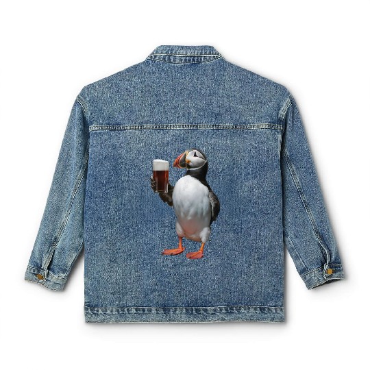Atlantic Puffin Drinking Beer Realistic Classic Women's Denim Jackets