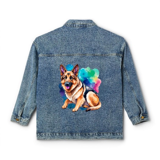 German Shepherd Watercolor Classic Women's Denim Jackets