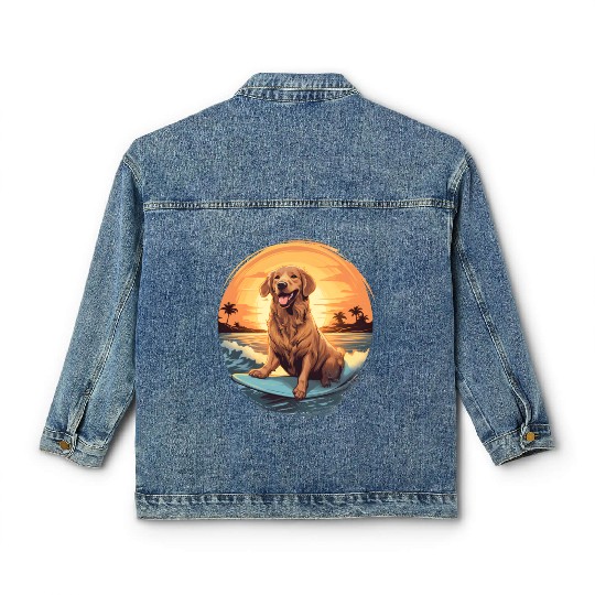 Golden Retriever Dog Surfing Happy Classic Women's Denim Jackets