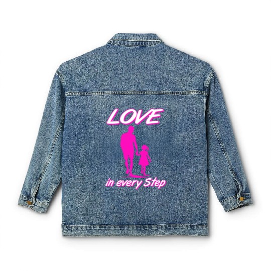 Love in Every Step Father Daughter Pink Silhouette Classic Women's Denim Jackets