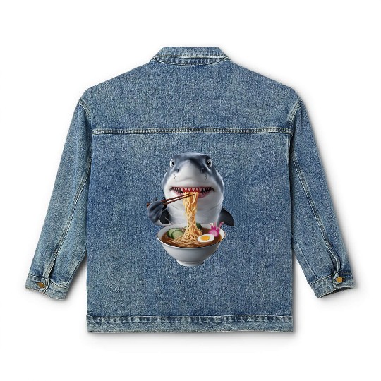 Shark Eating Ramen Realistic Classic Women's Denim Jackets