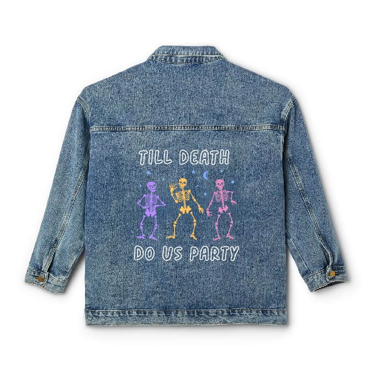 Til Death Do Us Party Halloween Dancing Skeleton Classic Women's Denim Jackets