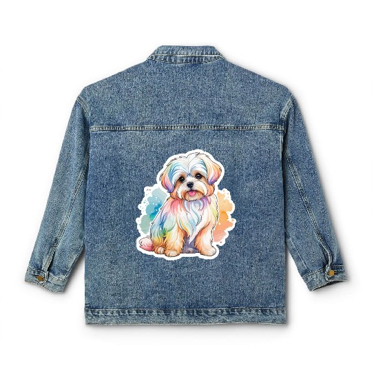Maltese Dog Watercolor Classic Women's Denim Jackets