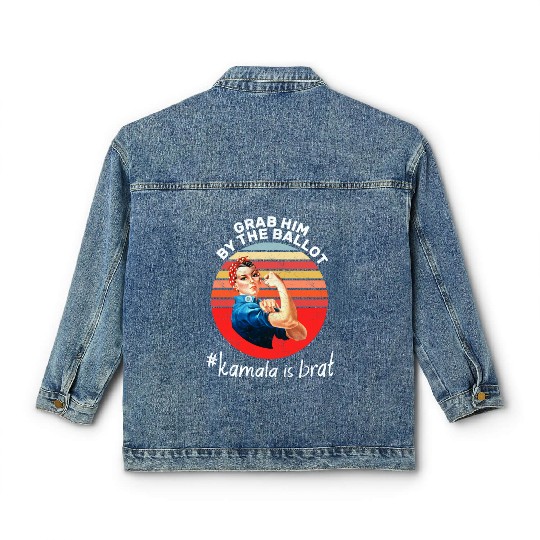 Grab him by the ballot #kamala is brat - Retro Classic Women's Denim Jackets
