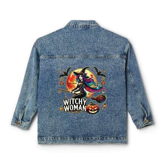 Couple Halloween Husband Witchy Woman Halloween Classic Women's Denim Jackets