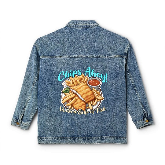 Fish And Chips Chips Ahoy With A British Cuisine Classic Women's Denim Jackets