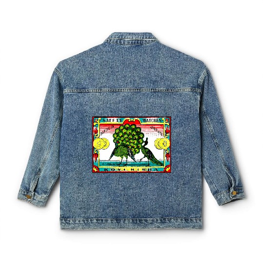 Japanese Safety Matches Matchbox Art Peacocks Classic Women's Denim Jackets