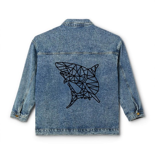 Jaws of Style: Geometric Shark Fashion Classic Women's Denim Jackets