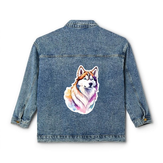 Siberian Husky Watercolor Classic Women's Denim Jackets