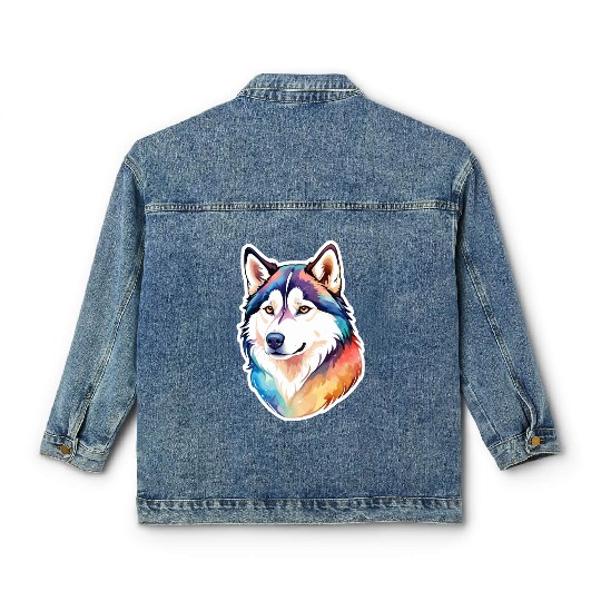 Siberian Husky Watercolor Classic Women's Denim Jackets
