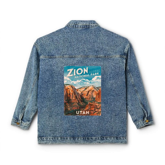 Vintage Travel Zion National Park Utah Landscape Classic Women's Denim Jackets