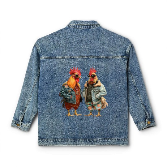 Chickens in chic streetwear attire Classic Women's Denim Jackets