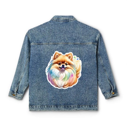 Pomeranian Watercolor Classic Women's Denim Jackets