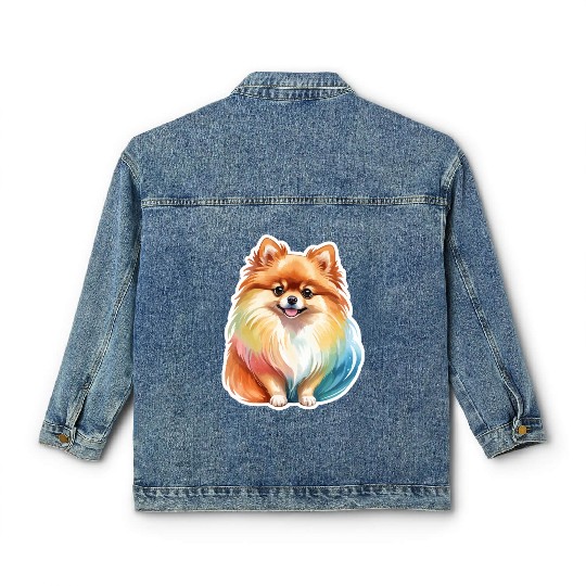 Pomeranian Watercolor Classic Women's Denim Jackets