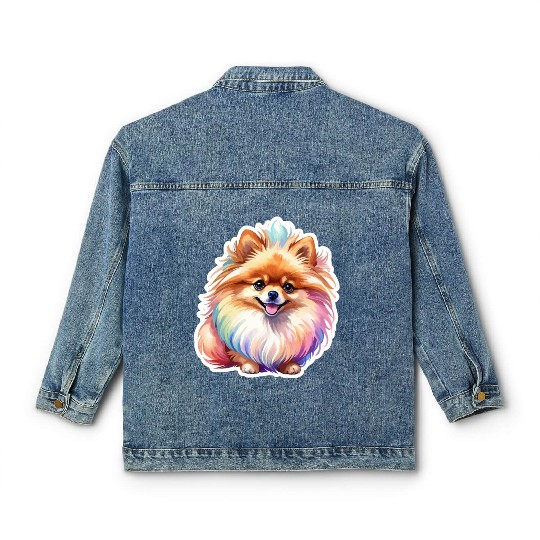 Pomeranian Watercolor Classic Women's Denim Jackets