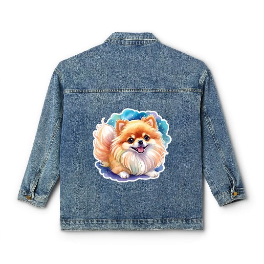 Pomeranian Watercolor Classic Women's Denim Jackets