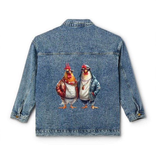 Streetwear-dressed chickens looking Classic Women's Denim Jackets