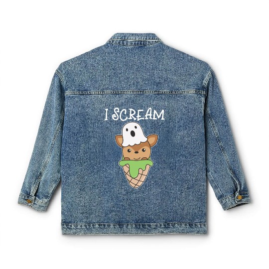 Deer Halloween Ghost I Scream Ice Cream Pun Classic Women's Denim Jackets