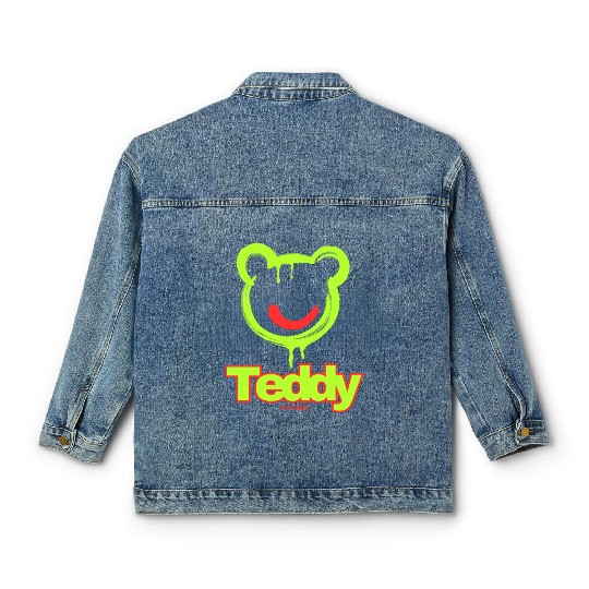 Neon Drip Teddy Bear Illustration Classic Women's Denim Jackets