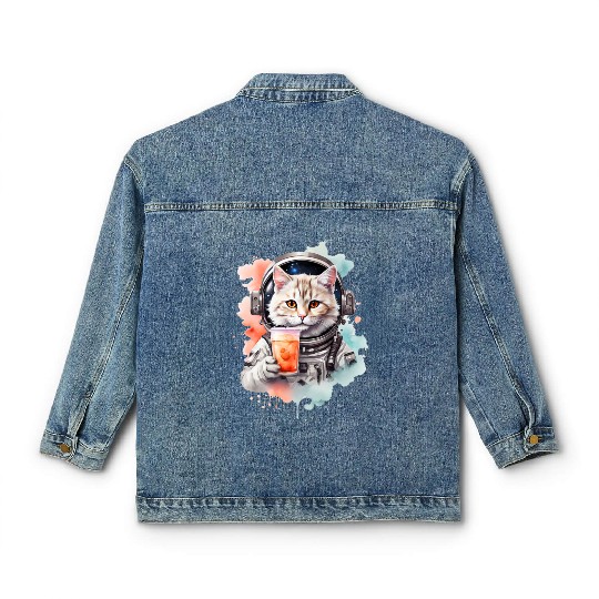 Space Cat Japanese Retro Kawaii Cute Kawaii Astron Classic Women's Denim Jackets
