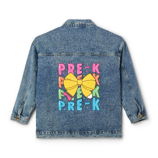 Retro Coquette Pre-K Teacher Student Funny Back To Classic Women's Denim Jackets