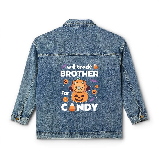 Triceratops Halloween Trade Brother For Candy Classic Women's Denim Jackets